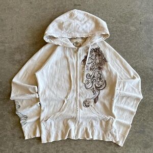 Roxy Cream Hoodie with Brown Paisley Design